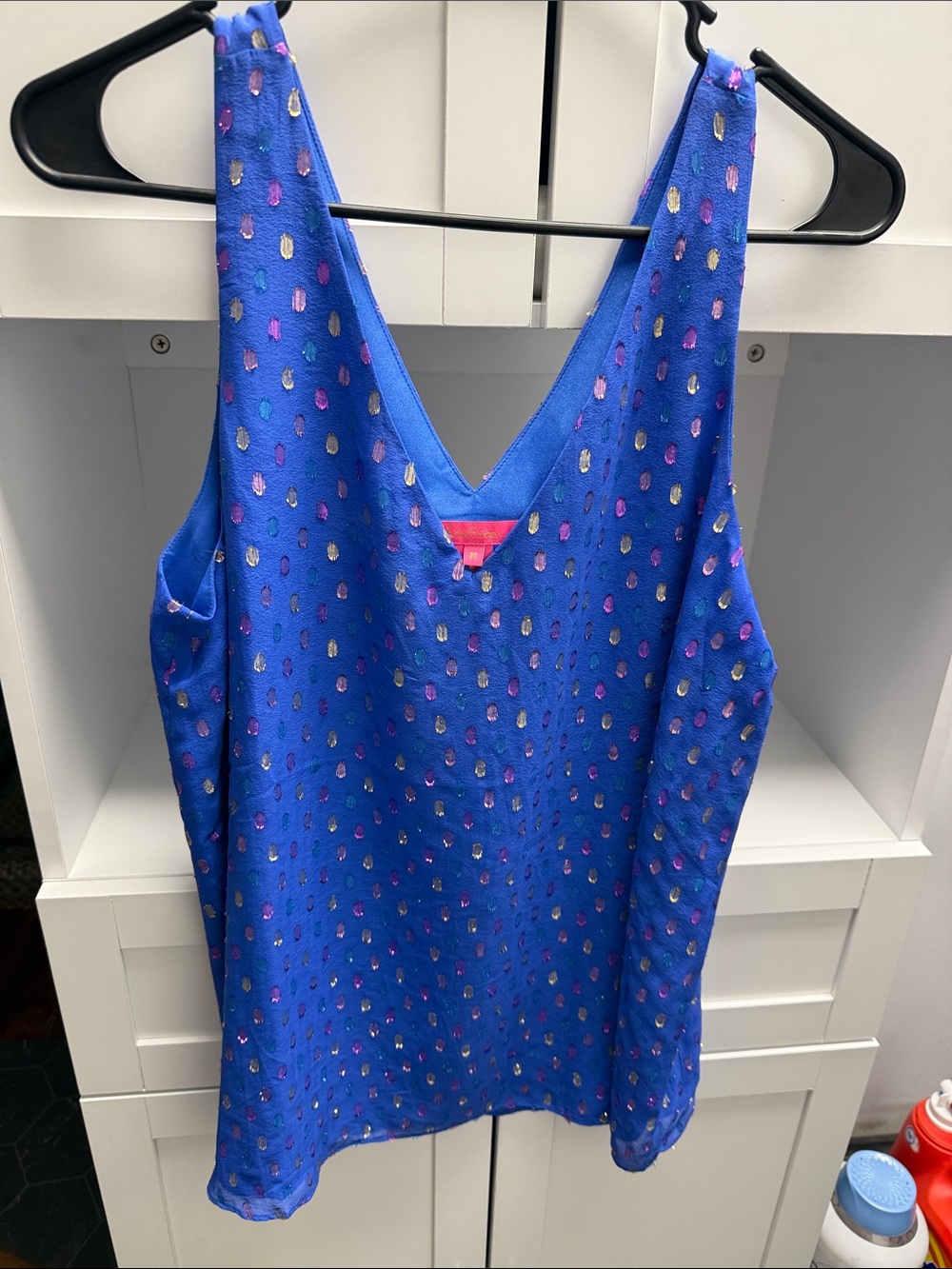 Lilly Pulitzer Silk Blue V-Neck Polka Dot Sleeveless Top